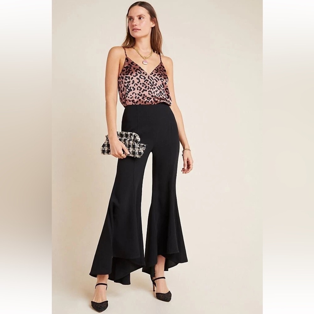Anthropologie Zinnia Flare Pants Womens 0 Black Trousers Dressy Wide Leg Flowy